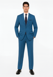 Slim Fit Suit - Fitted Suit Men'S Flat Front Pants Cobalt Blue ~ Indigo ~ Bright Blue ~ Teal Suit