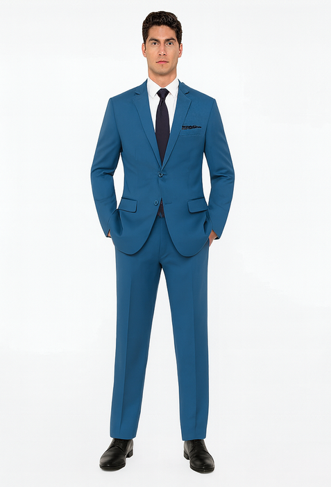 Slim Fit Suit - Fitted Suit Men'S Flat Front Pants Cobalt Blue ~ Indigo ~ Bright Blue ~ Teal Suit