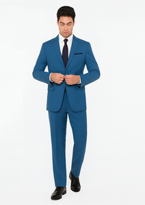 Slim Fit Suit - Fitted Suit Men'S Flat Front Pants Cobalt Blue ~ Indigo ~ Bright Blue ~ Teal Suit