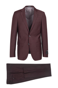 Tiglio Italian Suit - Real Wool Fabric Super 150's Porto Burgundy, Slim Fit Suit in Color Burgundy