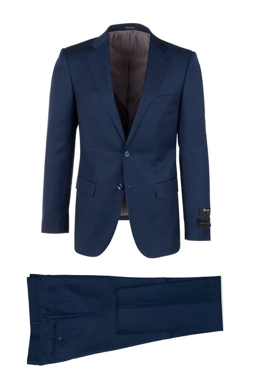 Tiglio Italian Suit - Real Wool Fabric Super 150's Porto Blue, Slim Fit Suit in Color Blue