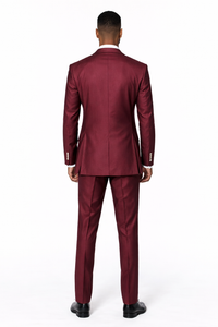 Slim Style   Milano Suits by Milano Moda Men's Burgundy ~ Wine ~ Maroon Suit  Shiny Flashy 3 Piece Burgundy Men's Sharkskin Suit