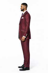 Slim Style   Milano Suits by Milano Moda Men's Burgundy ~ Wine ~ Maroon Suit  Shiny Flashy 3 Piece Burgundy Men's Sharkskin Suit