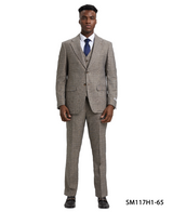Stacy Adams Men's 3 Piece Hybrid Windowpane Suit - Notch Lapel Modern Fit