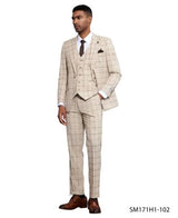 Stacy Adams Men's 3 Piece Hybrid Fit Suit - Twin Lined Windowpane Modern Fit
