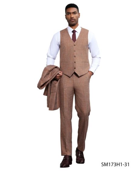 Stacy Adams Men's 3 Piece Hybrid Fit Suit - Textured Solid Color Modern Fit