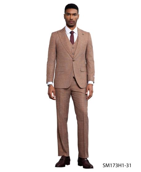 Stacy Adams Men's 3 Piece Hybrid Fit Suit - Textured Solid Color Modern Fit