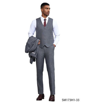 Stacy Adams Men's 3 Piece Hybrid Fit Suit - Textured Solid Color