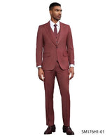 Stacy Adams Men's 3 Piece Hybrid Fit Suit - Pinstripe Modern Fit