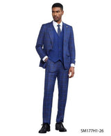 Stacy Adams Men's 3 Piece Plaid Hybrid Fit Suit - Accent Vest Modern Fit