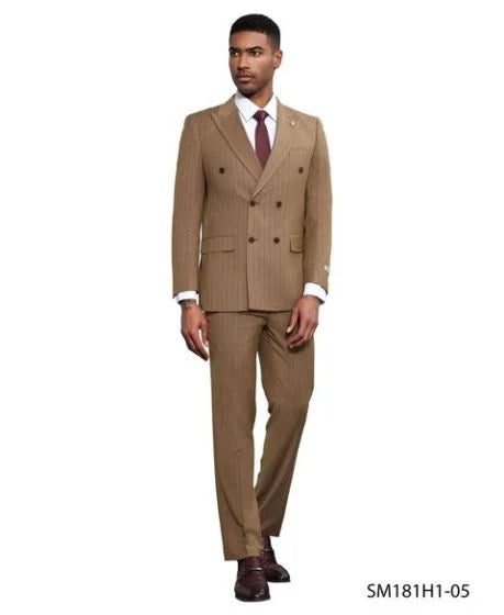 Stacy Adams Men's 2 Piece Pinstripe Hybrid Fit Suit - Double Breasted Modern Fit