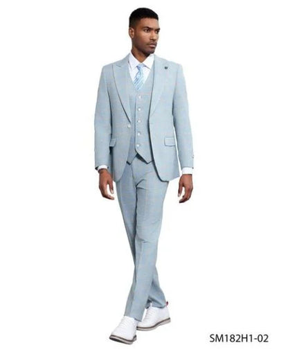 Stacy Adams Men's 3 Piece Windowpane Suit - Hybrid Fit Modern Fit