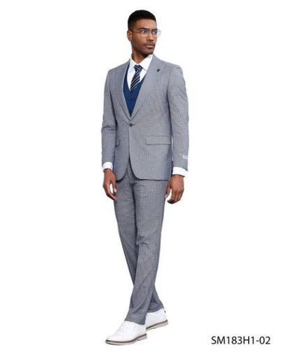Stacy Adams Men's 3 Piece Glen Plaid Hybrid Fit Suit - Accented Vest Modern Fit