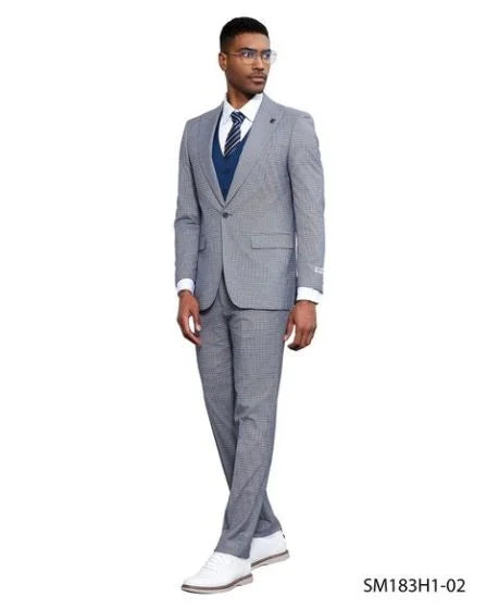 Stacy Adams Men's 3 Piece Glen Plaid Hybrid Fit Suit - Accented Vest Modern Fit
