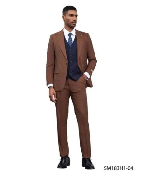 Stacy Adams Men's 3 Piece Glen Plaid Hybrid Fit Suit - Accented Vest Modern Fit