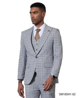 Stacy Adams Men's 3 Piece Windowpane Hybrid Fit Suit - Light Colors Modern Fit