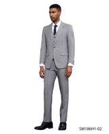 Stacy Adams Men's 3 Piece Hybrid Fit Suit - Subtle Windowpane Modern Fit