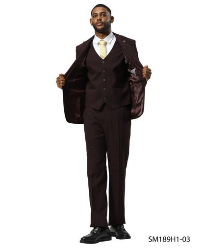 Stacy Adams Men's 3 Piece Hybrid Fit Suit - Tattersall Pattern Modern Fit
