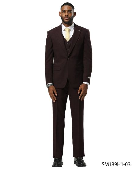 Stacy Adams Men's 3 Piece Hybrid Fit Suit - Tattersall Pattern Modern Fit