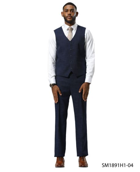 Stacy Adams Men's 3 Piece Hybrid Fit Suit - Tattersall Pattern Modern Fit