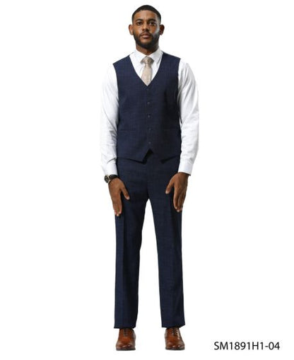 Stacy Adams Men's 3 Piece Hybrid Fit Suit - Tattersall Pattern Modern Fit