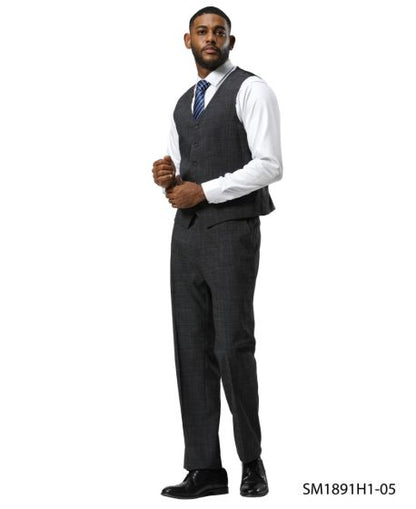 Stacy Adams Men's 3 Piece Hybrid Fit Suit - Tattersall Pattern Modern Fit