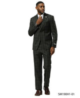 Stacy Adams Men's 3 Piece Hybrid Fit Suit - Glen Plaid Modern Fit