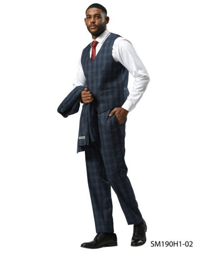 Stacy Adams Men's 3 Piece Hybrid Fit Suit - Glen Plaid Modern Fit