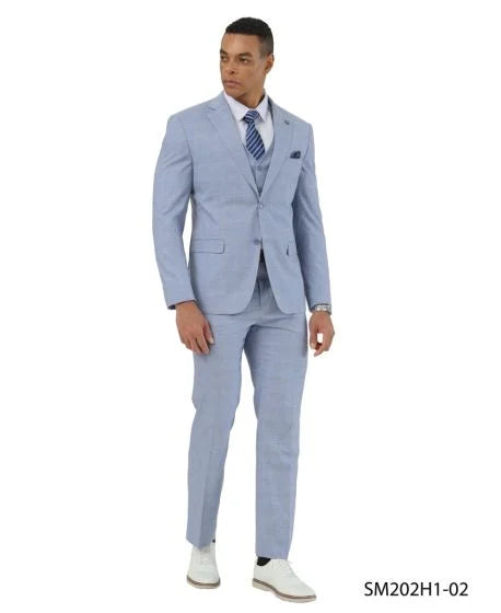 Stacy Adams Men's 3 Piece Hybrid Fit Suit - Subtle Windowpane Plaid Modern Fit