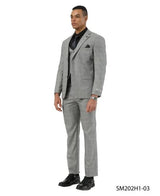 Stacy Adams Men's 3 Piece Hybrid Fit Suit - Subtle Windowpane Plaid Modern Fit