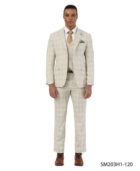 Stacy Adams Men's 3 Piece Hybrid Fit Suit - Plaid Pattern Modern Fit