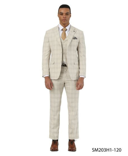 Stacy Adams Men's 3 Piece Hybrid Fit Suit - Plaid Pattern Modern Fit