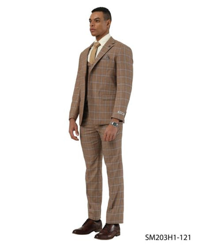 Stacy Adams Men's 3 Piece Hybrid Fit Suit - Plaid Pattern Modern Fit