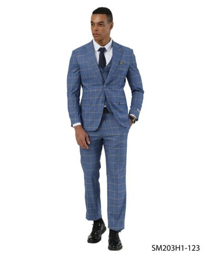 Stacy Adams Men's 3 Piece Hybrid Fit Suit - Plaid Pattern Modern Fit
