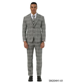 Stacy Adams Men's 3 Piece Glen Plaid Suit - Hybrid Fit