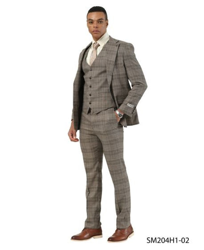 Stacy Adams Men's 3 Piece Glen Plaid Suit - Hybrid Fit Modern Fit