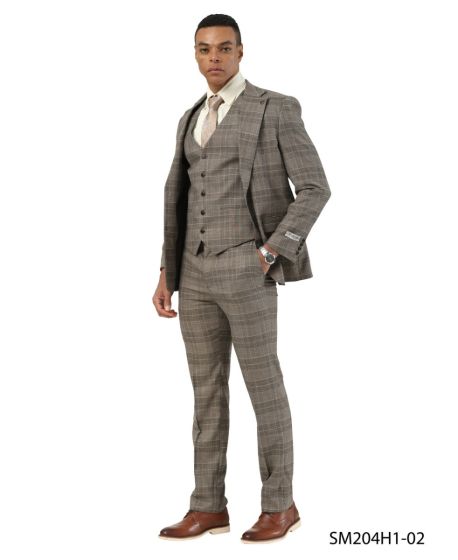 Stacy Adams Men's 3 Piece Glen Plaid Suit - Hybrid Fit Modern Fit