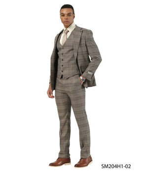 Stacy Adams Men's 3 Piece Glen Plaid Suit - Hybrid Fit