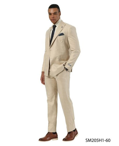 Stacy Adams Men's 2 Piece Windowpane Hybrid Fit Suit - Double Breasted Modern Fit