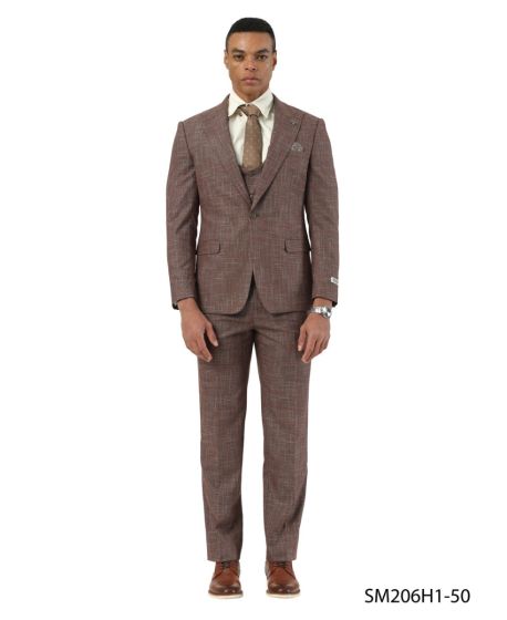 Stacy Adams Men's 3 Piece Hybrid Fit Suit - Textured Windowpane Modern Fit