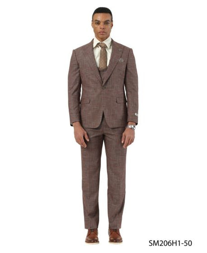 Stacy Adams Men's 3 Piece Hybrid Fit Suit - Textured Windowpane Modern Fit