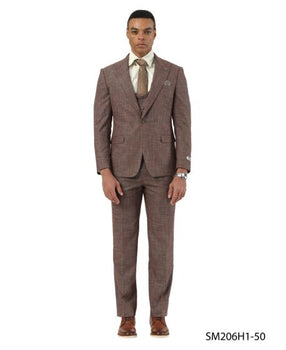 Stacy Adams Men's 3 Piece Hybrid Fit Suit - Textured Windowpane