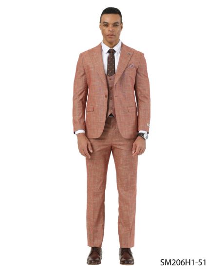 Stacy Adams Men's 3 Piece Hybrid Fit Suit - Textured Windowpane Modern Fit