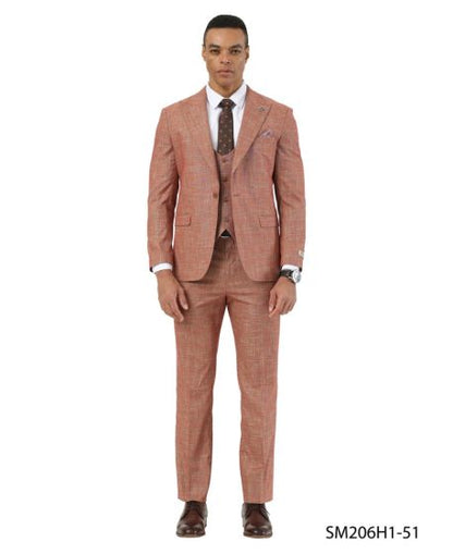 Stacy Adams Men's 3 Piece Hybrid Fit Suit - Textured Windowpane Modern Fit