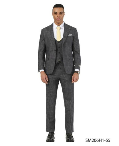 Stacy Adams Men's 3 Piece Hybrid Fit Suit - Textured Windowpane Modern Fit