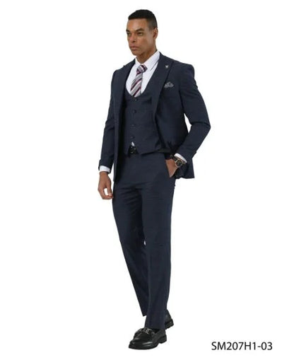 Stacy Adams Men's 3 Piece Hybrid Fit Suit - Textured Glen Check Modern Fit