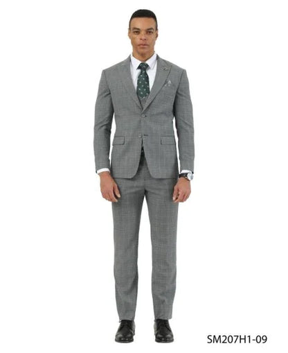 Stacy Adams Men's 3 Piece Hybrid Fit Suit - Textured Glen Check Modern Fit