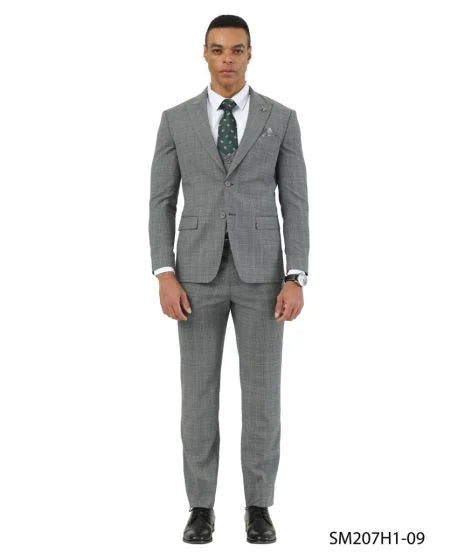 Stacy Adams Men's 3 Piece Hybrid Fit Suit - Textured Glen Check Modern Fit