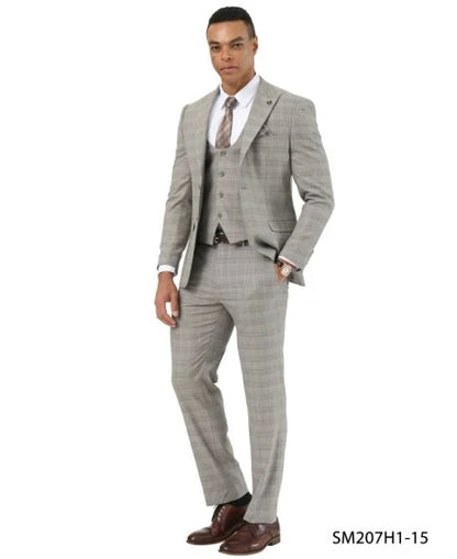 Stacy Adams Men's 3 Piece Hybrid Fit Suit - Textured Glen Check Modern Fit