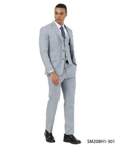 Stacy Adams Men's 3 Piece Hybrid Fit Suit - Crosshatch Pattern Modern Fit